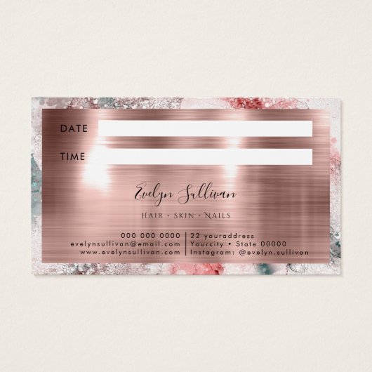 Glitter waterverf roos gouden folie afspraak kaart (Achterkant)