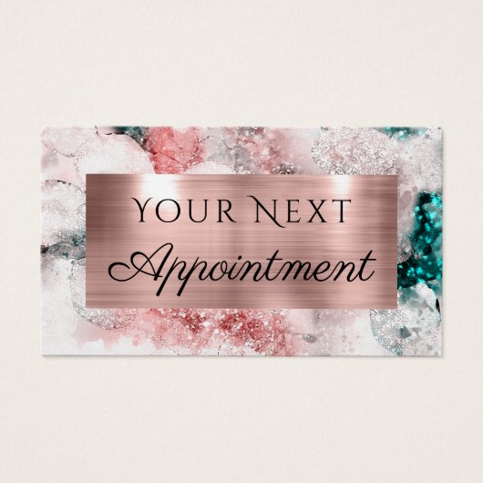 Glitter waterverf roos gouden folie afspraak kaart (Voorkant)