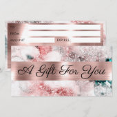 Glitter waterverf roos gouden folie cadeaubon (Voorkant / Achterkant)