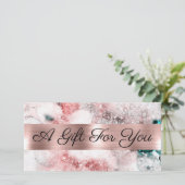 Glitter waterverf roos gouden folie cadeaubon (Staand voorkant)