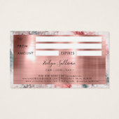 Glitter waterverf roos gouden folie cadeaubon visitekaartje (Achterkant)