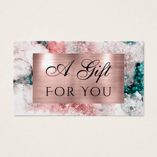 Glitter waterverf roos gouden folie cadeaubon visitekaartje (Voorkant)