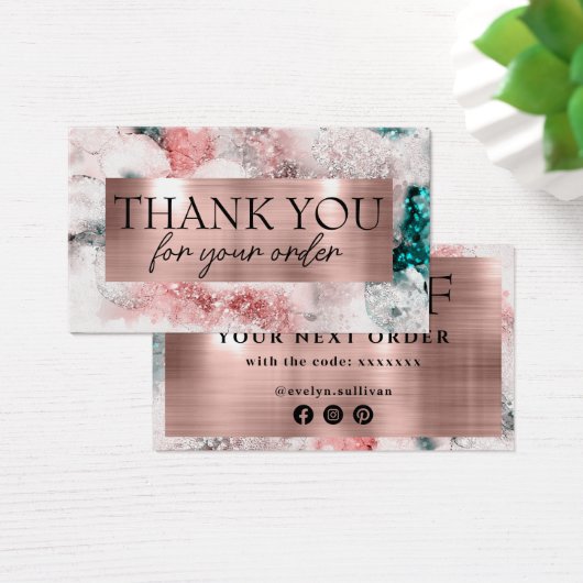 Glitter waterverf roos gouden folie kortingskaart visitekaartje (Bureau)