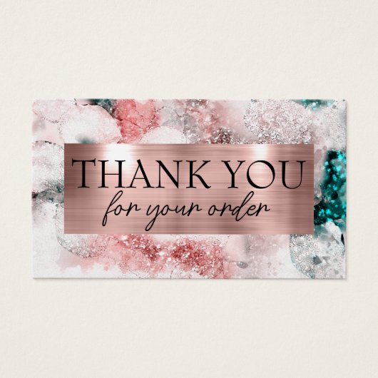 Glitter waterverf roos gouden folie kortingskaart visitekaartje (Voorkant)