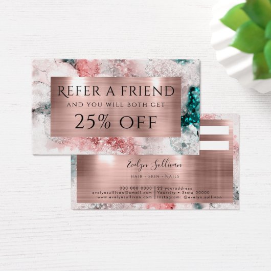 Glitter waterverf roos gouden folie verwijzingskaa visitekaartje (Bureau)