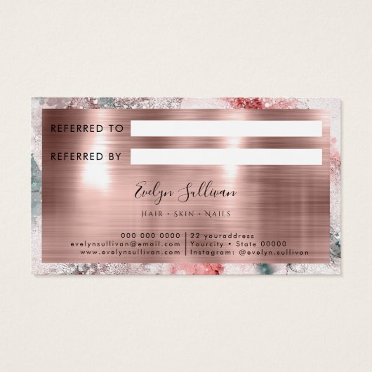 Glitter waterverf roos gouden folie verwijzingskaa visitekaartje (Achterkant)