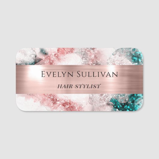 Glitter Waterverf Roos Goudfolie Naamplaatje (Voorkant)