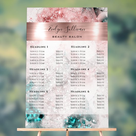 Glitter Waterverf Roos Goudfolie prijslijst Acryl Bord (Neutraal)