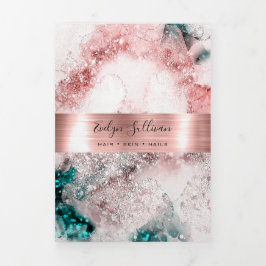 Glitter Waterverf Roos Goudfolie Trifold Brochure Drieluik Kaart