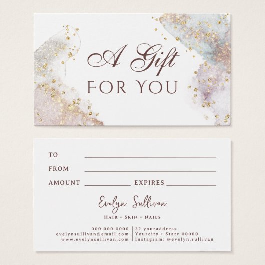 Glitter waterverf vormen cadeaubon visitekaartje (Voorkant /achterkant)