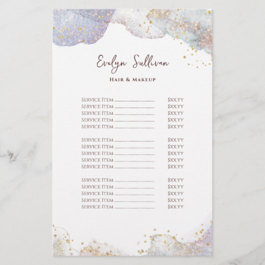 Glitter waterverf vormen prijslijst flyer (Voorkant)