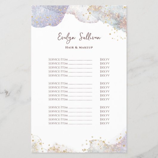 Glitter waterverf vormen prijslijst flyer (Voorkant)