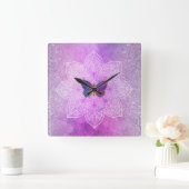 *~* Glitter Waterverf Yoga Butterfly Mandala Vierkante Klok (Huis)