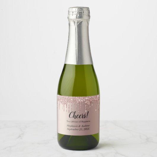 Glitter Weddenschap op maat van Roos Gold Driving Sparkling Wijnetiket (Voorkant)