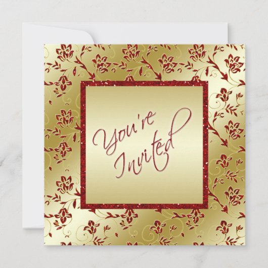 Glitter Wedding Gold en Red FAUX Kaart (Voorkant)