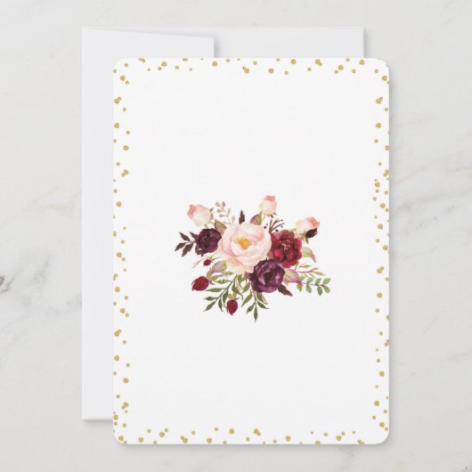 Glitter Wedding Invitation Burgundy Blush Floral Kaart (Achterkant)
