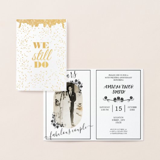 Glitter Wedding Jubileum Afbeelding Gold 50th Folie Kaarten (Display)