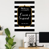 Glitter Wedding Sign on Black and White Stripes Poster (Thuiskantoor)