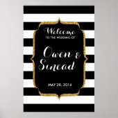 Glitter Wedding Sign on Black and White Stripes Poster (Voorkant)