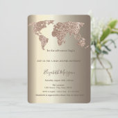 Glitter Wereldkaart Confetti Goud Baby shower Kaart (Staand voorkant)
