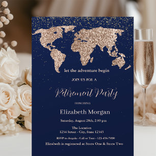 Glitter Wereldkaart Confetti Marineblauw Pensioen Kaart