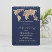 Glitter Wereldkaart Confetti Navy Blue Retirement Kaart (Staand voorkant)