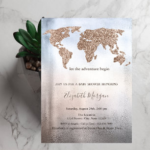 Glitter Wereldkaart Metallic Baby Shower Kaart