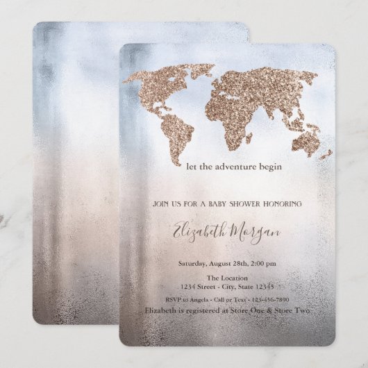 Glitter Wereldkaart Metallic Baby shower Kaart (Voorkant / Achterkant)