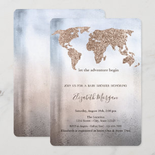 Glitter Wereldkaart Metallic Baby shower Kaart