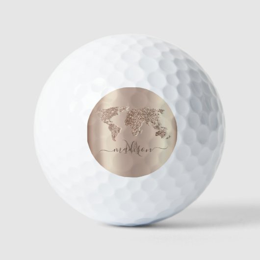 Glitter Wereldkaart Reis Monogram Golfballen (Voorkant)