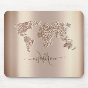Glitter Wereldkaart Reis Monogram Muismat