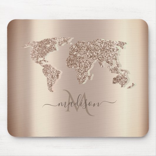 Glitter Wereldkaart Reis Monogram Muismat (Voorkant)
