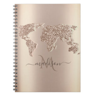 Glitter Wereldkaart Reis Monogram   Notitieboek