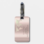 Glitter Wereldkaart Reis Roze Goud Monogram Bagagelabel (Achterkant verticaal)