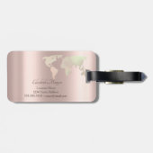 Glitter Wereldkaart Reis Roze Goud Monogram Bagagelabel (Achterkant horizontaal)