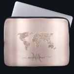 Glitter Wereldkaart Reizen Roos Goud Monogram Laptop Sleeve<br><div class="desc">Elegant glitter wereldkaart op de goudachtergrond van roos met jouw naam.</div>