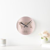 Glitter Wereldkaart Reizen Roos Goud Monogram Ronde Klok (Huis)