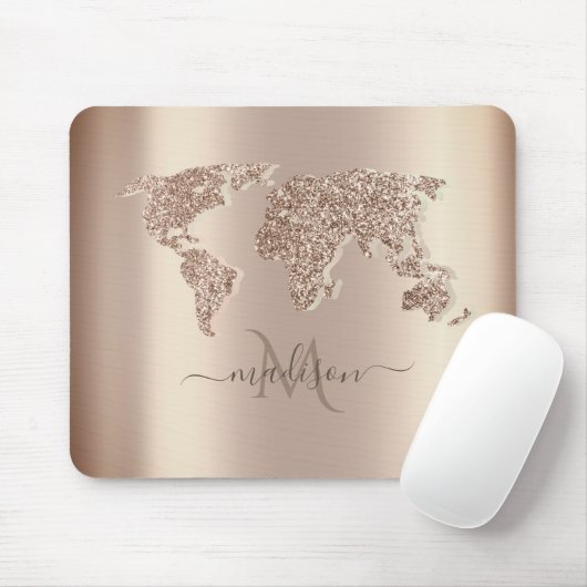 Glitter Wereldkaart Travel Monogram Muismat (Met muis)