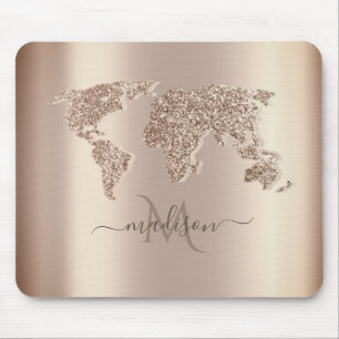 Glitter Wereldkaart Travel Monogram Muismat