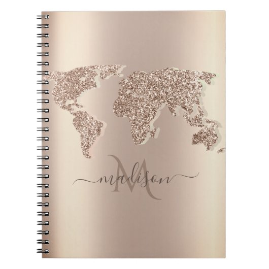 Glitter Wereldkaart Travel Monogram Notitieboek (Voorkant)
