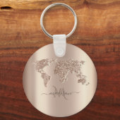 Glitter Wereldkaart Travel Monogram Sleutelhanger (Voorkant)