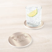 Glitter Wereldkaart Travel Monogram Zandsteen Onderzetter (Zijkant)