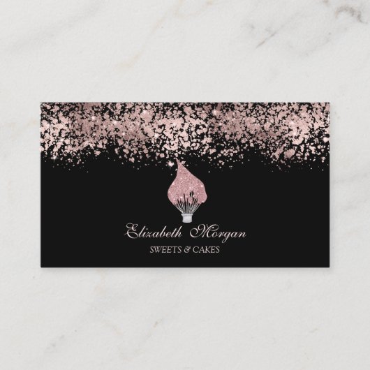 Glitter Whisk Rose Gold Drips Bakery Black Visitekaartje (Voorkant)