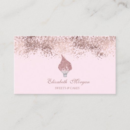 Glitter Whisk Rose Gold Drips Bakery Pink Visitekaartje (Voorkant)