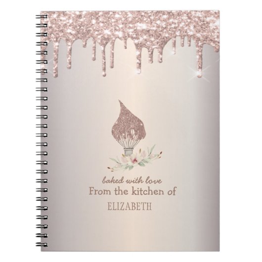 Glitter Whisk Rose Gold Glitter Drips Bakery    Notitieboek (Voorkant)