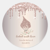 Glitter Whisk Rose Gold Glitter Drips Bakery    Ronde Sticker (Voorkant)