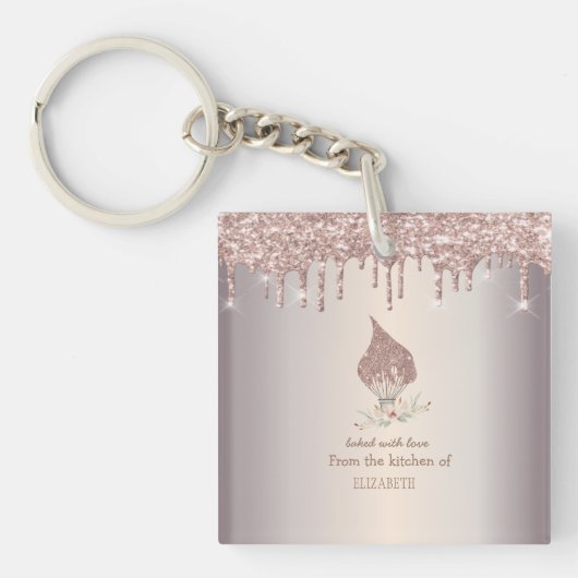 Glitter Whisk Rose Gold Glitter Drips Bakery    Sleutelhanger (voorkant)