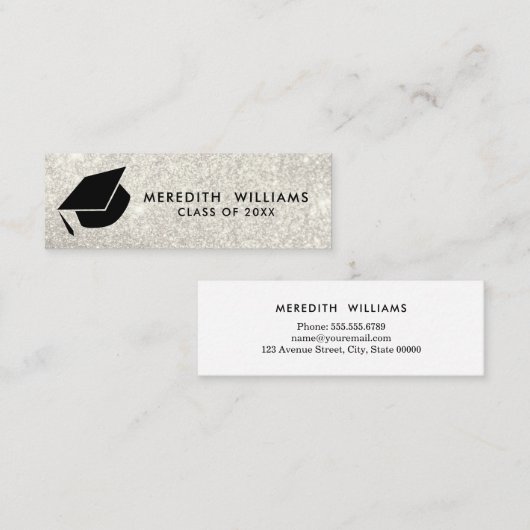 Glitter white Afstudeerder Pet Afstuderen Invoegen Mini Visitekaartje (Voorkant / Achterkant)