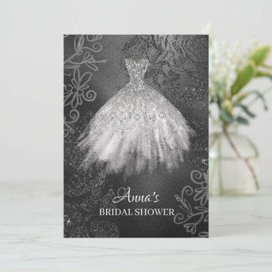 *~* Glitter White Bridal Dress Bridal Gown Shower Kaart (Staand voorkant)