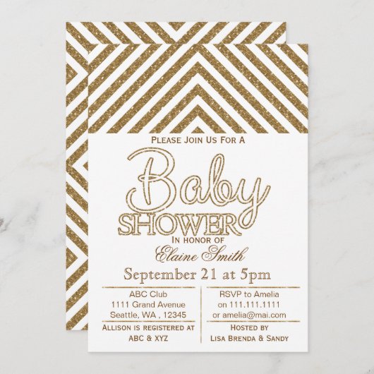 Glitter White en Gold baby shower nodigt u uit Kaart (Voorkant / Achterkant)